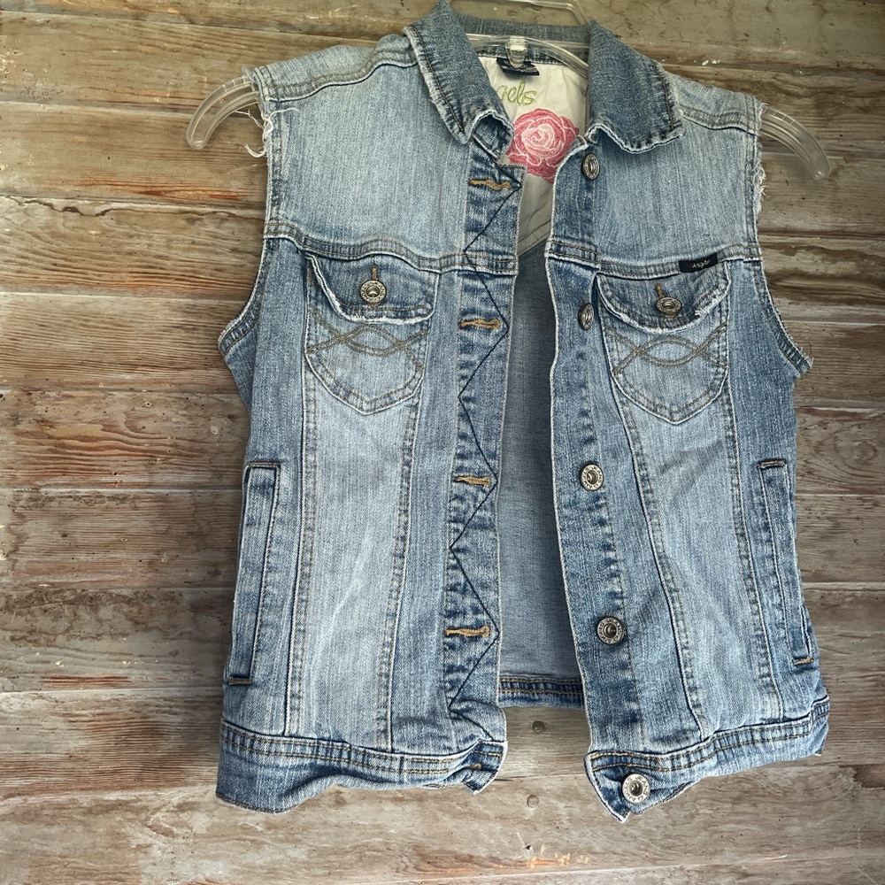 Angels Blue Denim Vest with Cut off sleeves